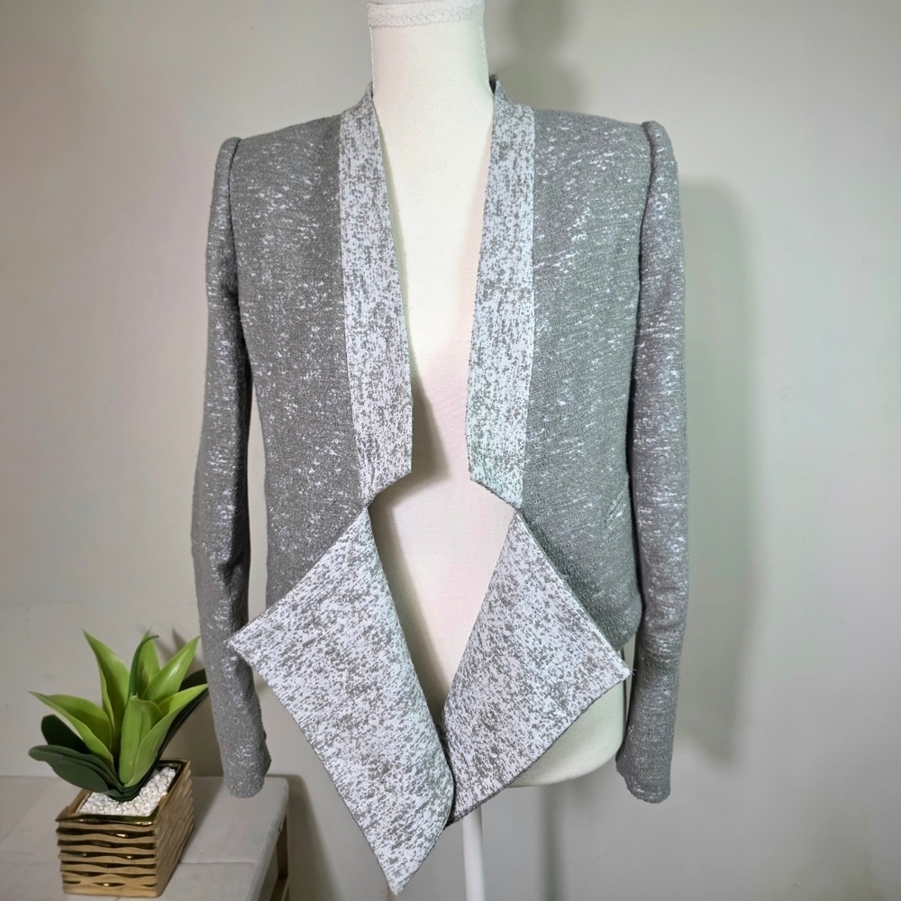 BCBGMAXAZRIA Women’s Open Front Blazer Gray Textured Jacket Size XS